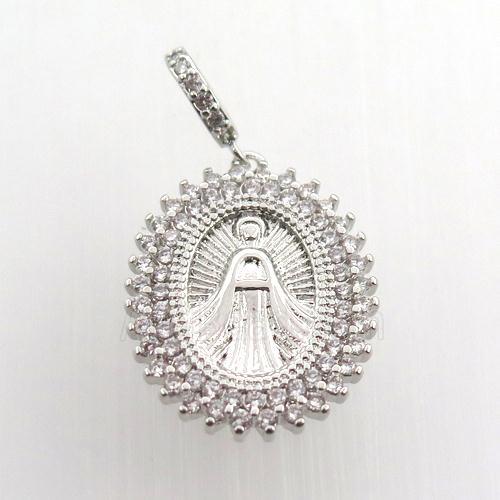 copper oval pendant paved zircon, jesu, platinum plated