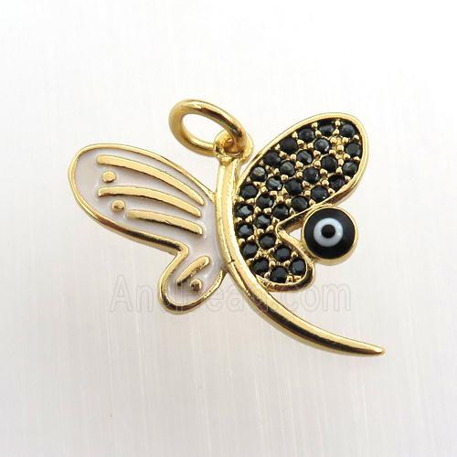copper dragonfly pendant paved zircon, gold plated
