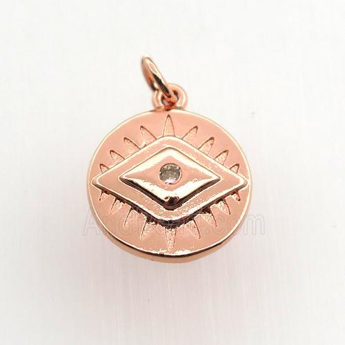copper circle pendant paved zircon, eye, rose gold