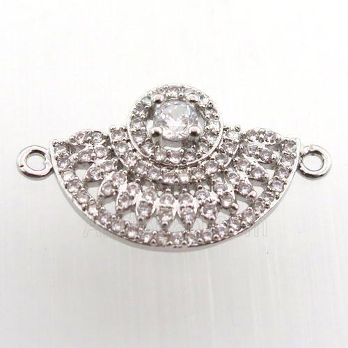copper fan pendant paved zircon with 2loops, platinum plated