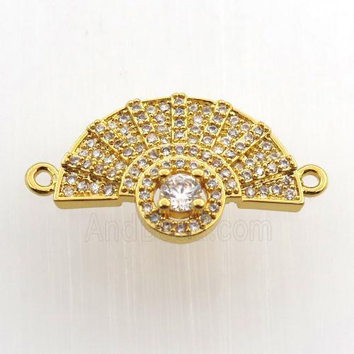 copper fan pendant paved zircon with 2loops, gold plated