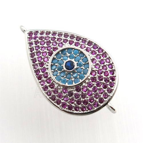 copper teardrop connector paved zircon, platinum plated