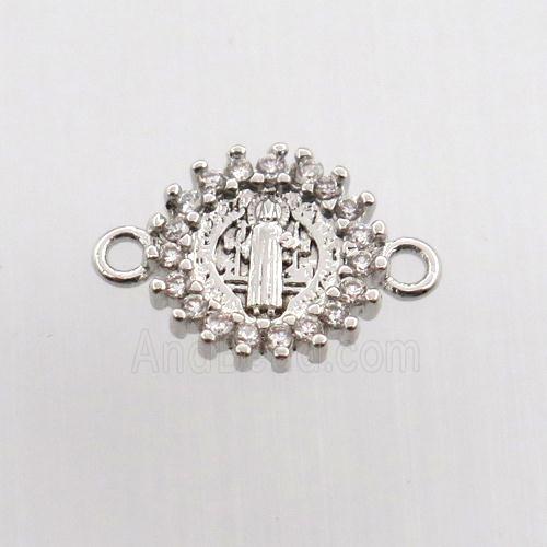 copper circle connector paved zircon, platinum plated
