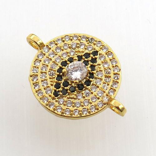 copper circle eye connector paved zircon, gold plated