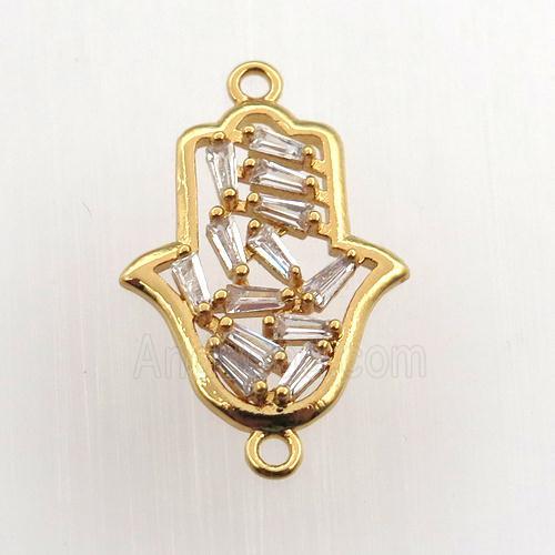 copper hamsahand connector paved zircon, gold plated