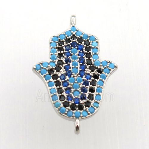 copper hamsahand connector paved zircon, platinum plated