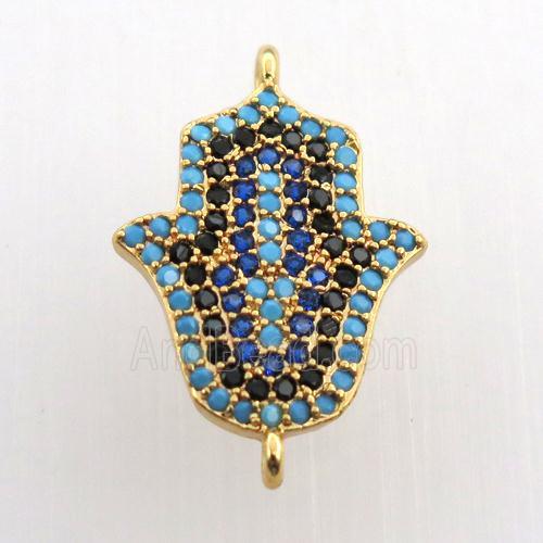 copper hamsahand connector paved zircon, gold plated
