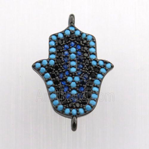 copper hamsahand connector paved zircon, black plated