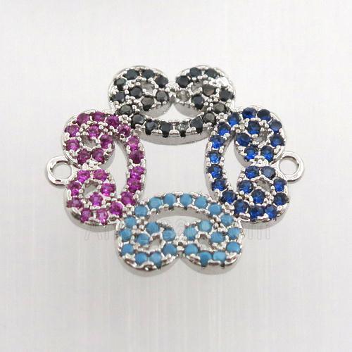 copper flower connector paved zircon, platinum plated