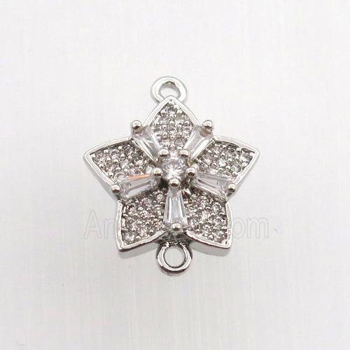 copper flower connector paved zircon, platinum plated