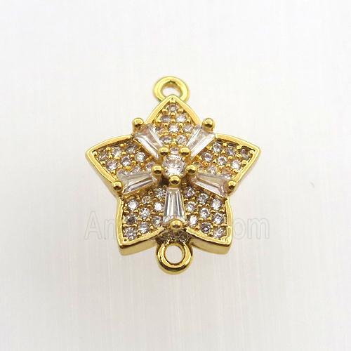 copper flower connector paved zircon, gold plated