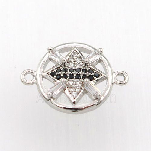 copper connector paved zircon, circle, platinum plated