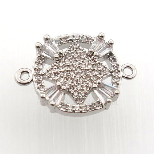 copper connector paved zircon, circle, platinum plated