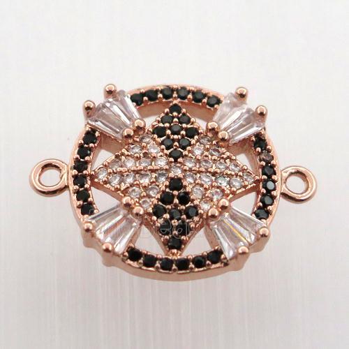 copper connector paved zircon, circle, rose gold