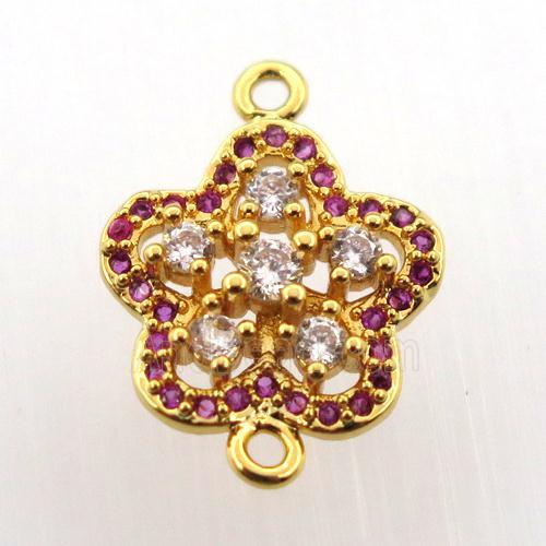 copper flower connector paved zircon, gold plated