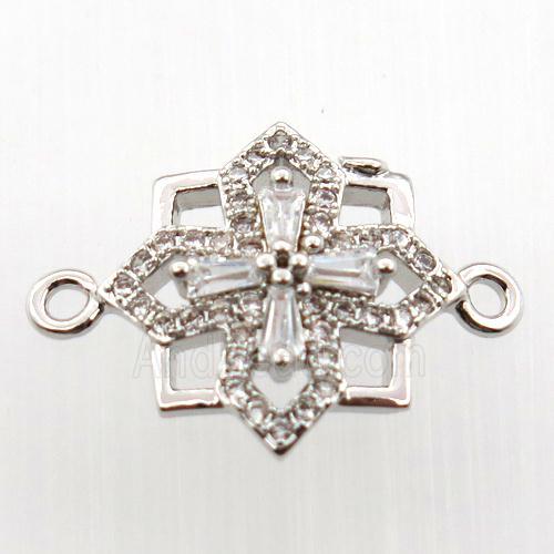 copper cross connector paved zircon, platinum plated