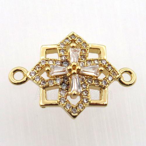 copper cross connector paved zircon, gold plated