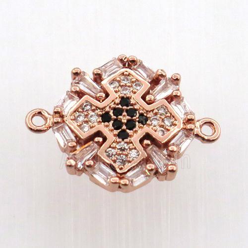 copper cross connector paved zircon, rose gold