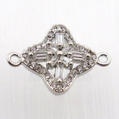 copper cross connector paved zircon, platinum plated