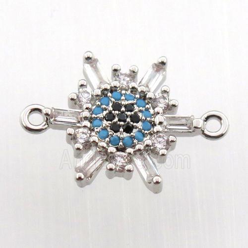 copper flower connector paved zircon, platinum plated