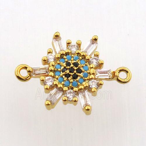 copper flower connector paved zircon, gold plated