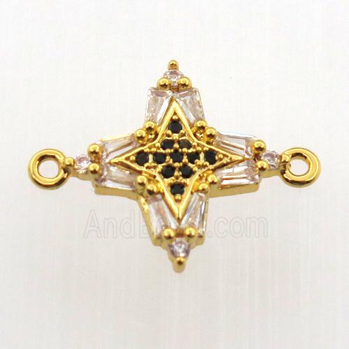 copper cross connector paved zircon, gold plated