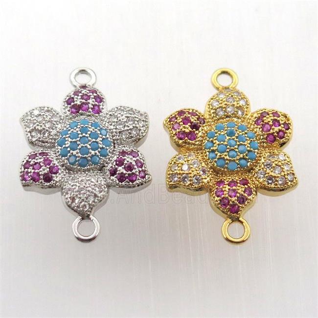 copper flower connector paved zircon, mix color