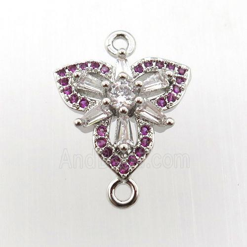 copper connector paved zircon, clover, platinum plated