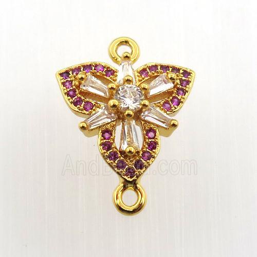 copper connector paved zircon, clover, gold plated