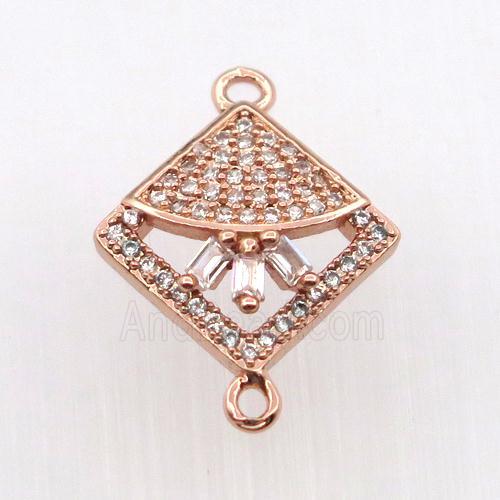 copper connector paved zircon, square, rose gold