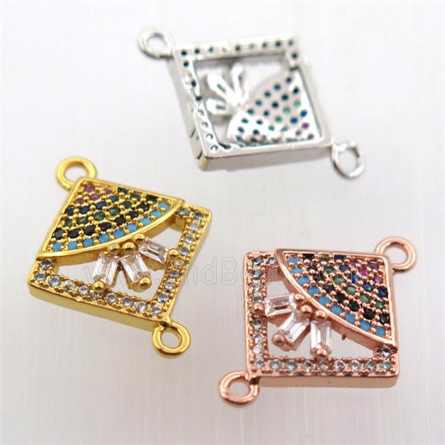 copper connector paved zircon, square, mix color