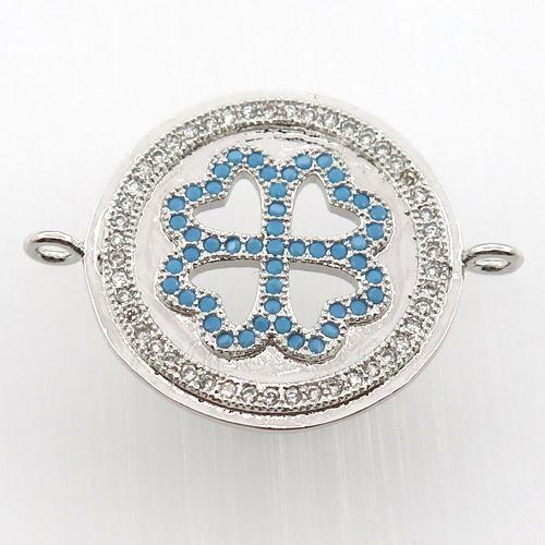 copper circle connector paved zircon, platinum plated