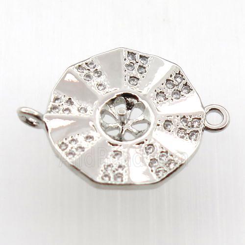 copper connector paved zircon, bagua, platinum plated
