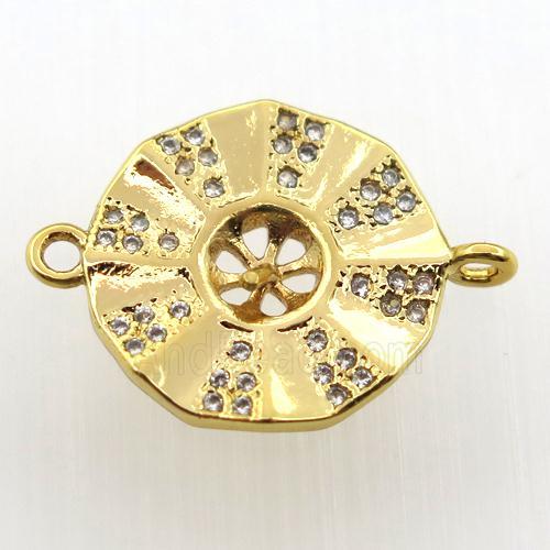 copper connector paved zircon, bagua, gold plated