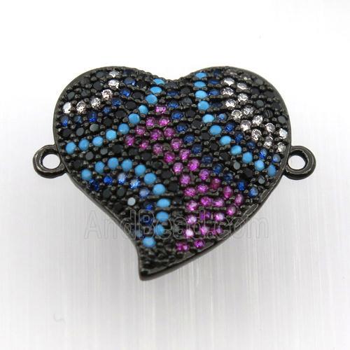 copper heart connector paved zircon, black plated