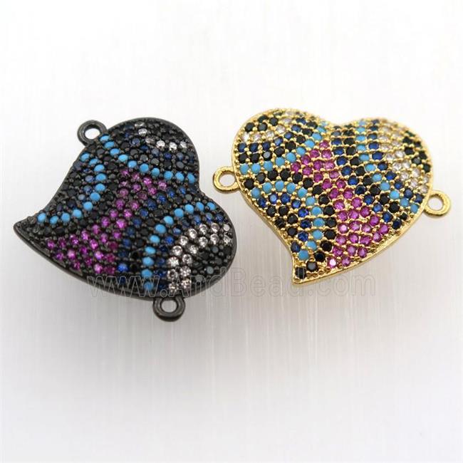 copper heart connector paved zircon, mix color