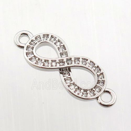 copper infinity connector paved zircon, platinum plated