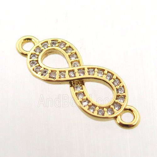 copper infinity connector paved zircon, gold plated