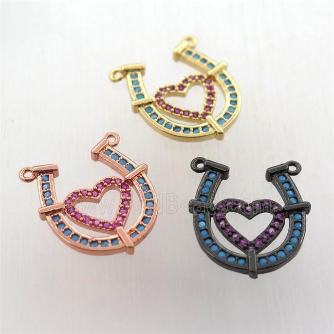 copper pendant paved zircon with 2loops, heart-U, mix color