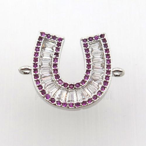 copper U-connector paved zircon, platinum plated
