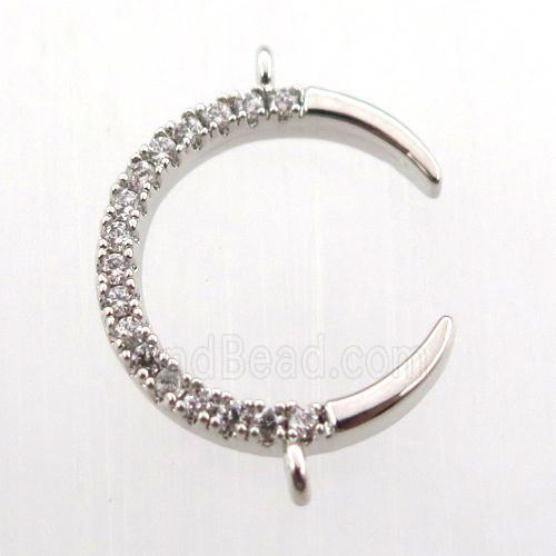 copper crescent connector paved zircon, platinum plated