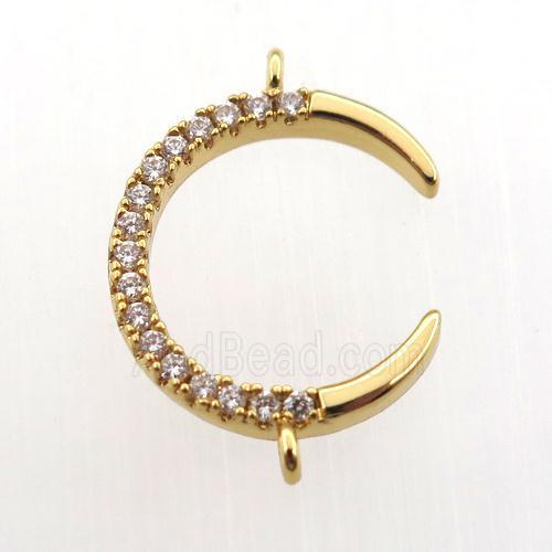copper crescent connector paved zircon, gold plated
