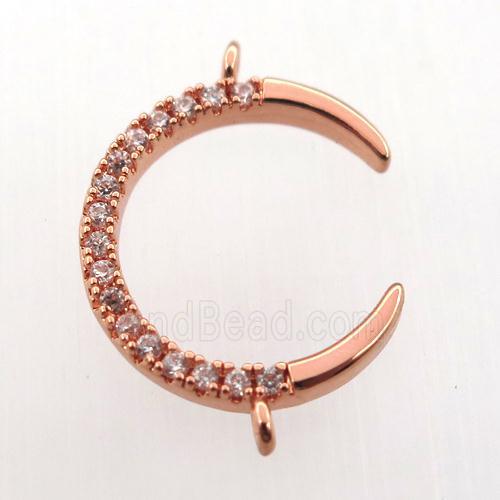 copper crescent connector paved zircon, rose gold