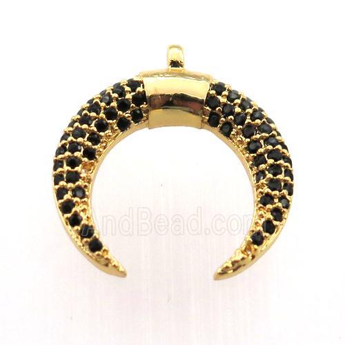 copper crescent pendant paved zircon, gold plated