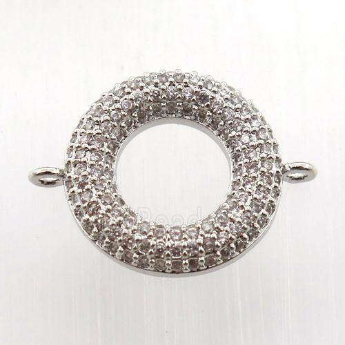 copper donut connector paved zircon, platinum plated