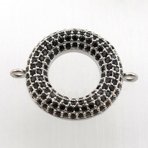 copper donut connector paved zircon, platinum plated