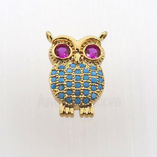 copper owl pendant paved zircon, gold plated