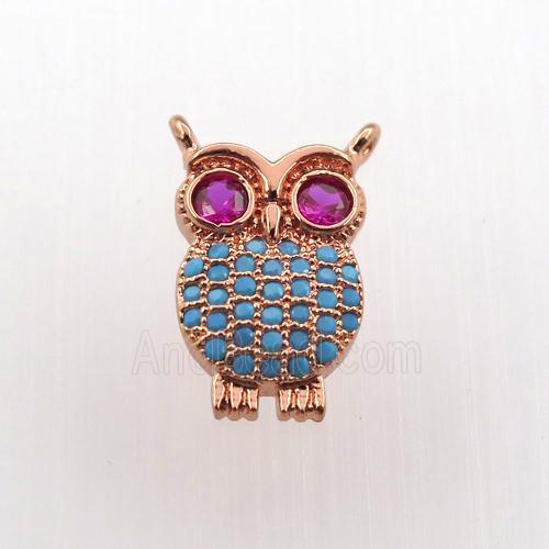 copper owl pendant paved zircon, rose gold