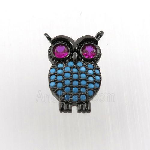 copper owl pendant paved zircon, black plated