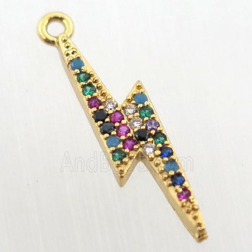 copper lightning pendant paved zircon, gold plated